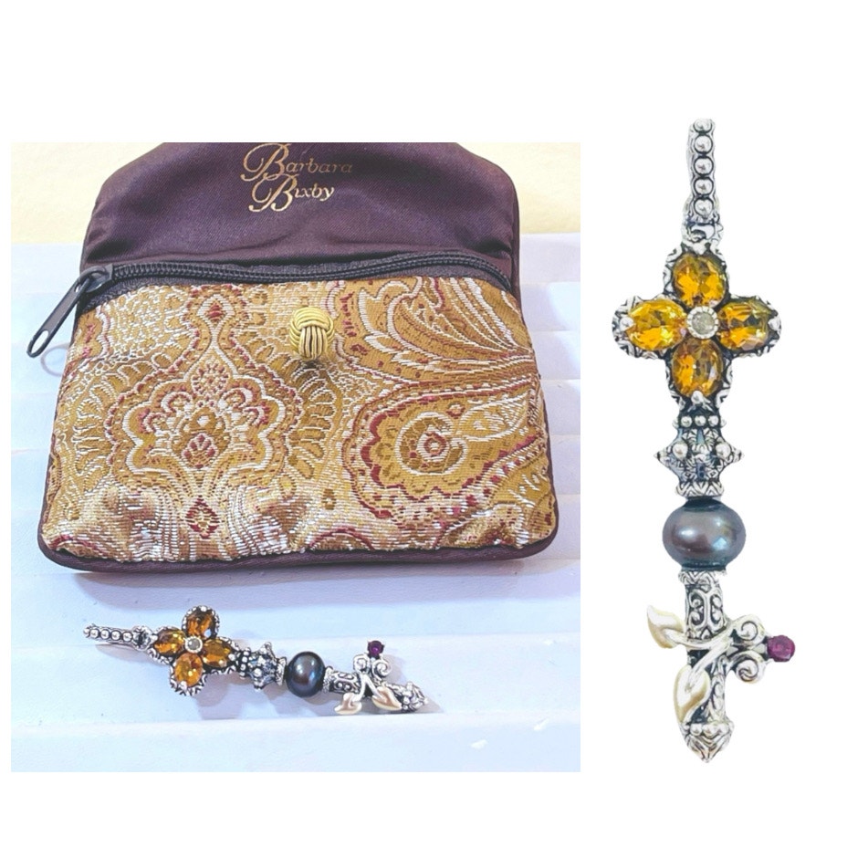 Barbara Bixby Pendant Enhancer Sterling 18k Gold Citrine Pearl Garnet Key Silver 249$